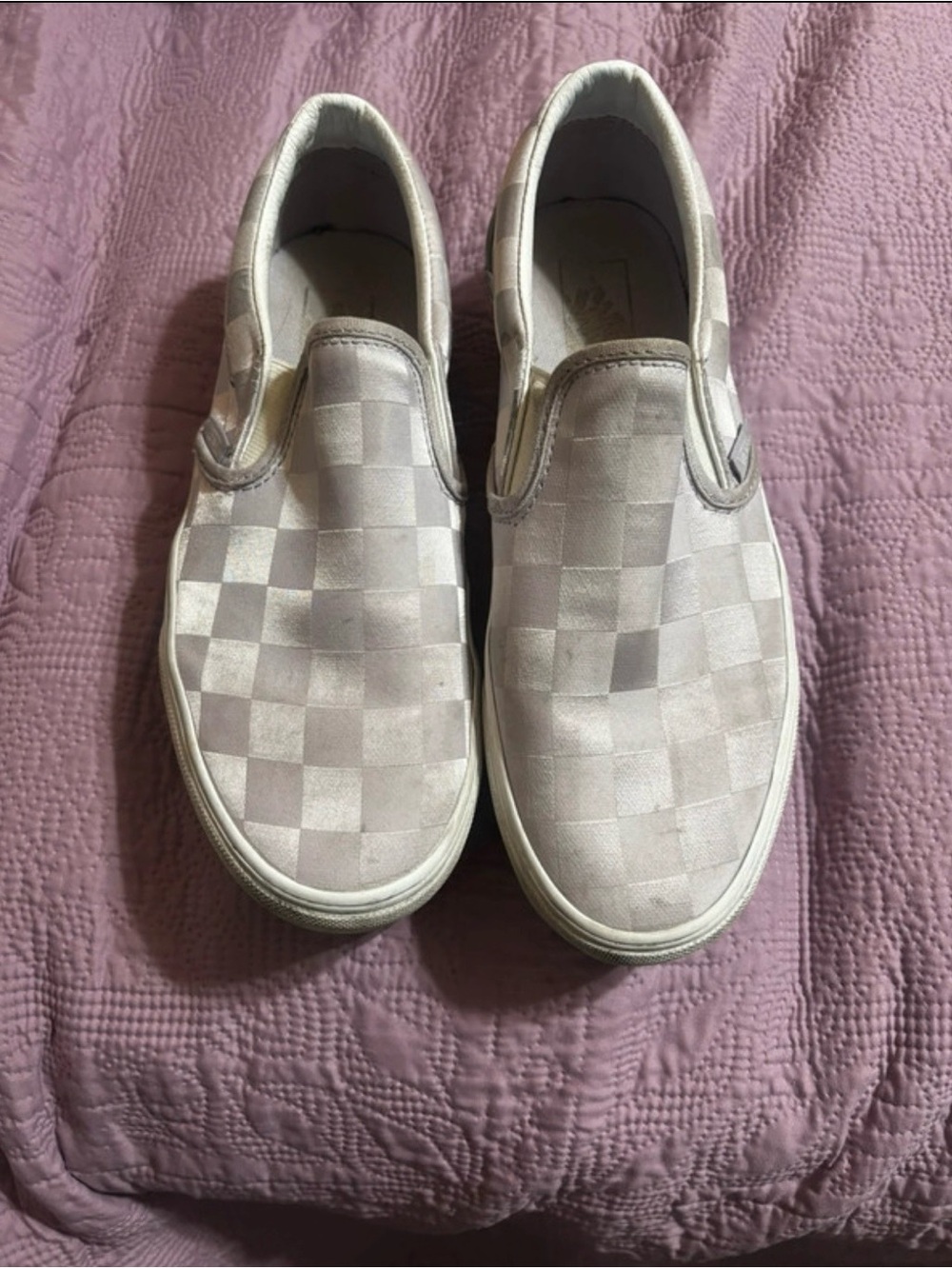 Lavender and white checkered vans